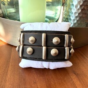 Artisan Black and Silver Leather Bracelet